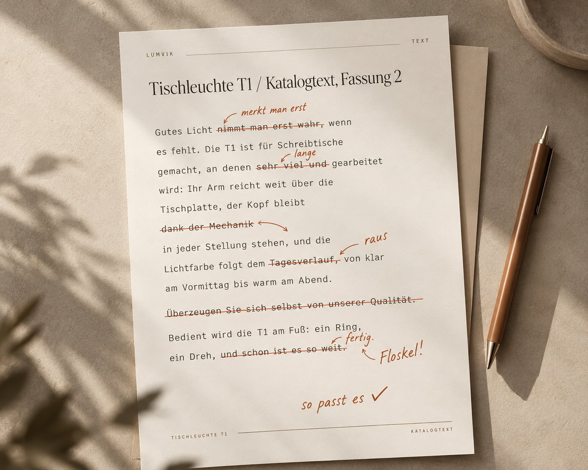 Manuscript of a catalogue text with handwritten corrections in red