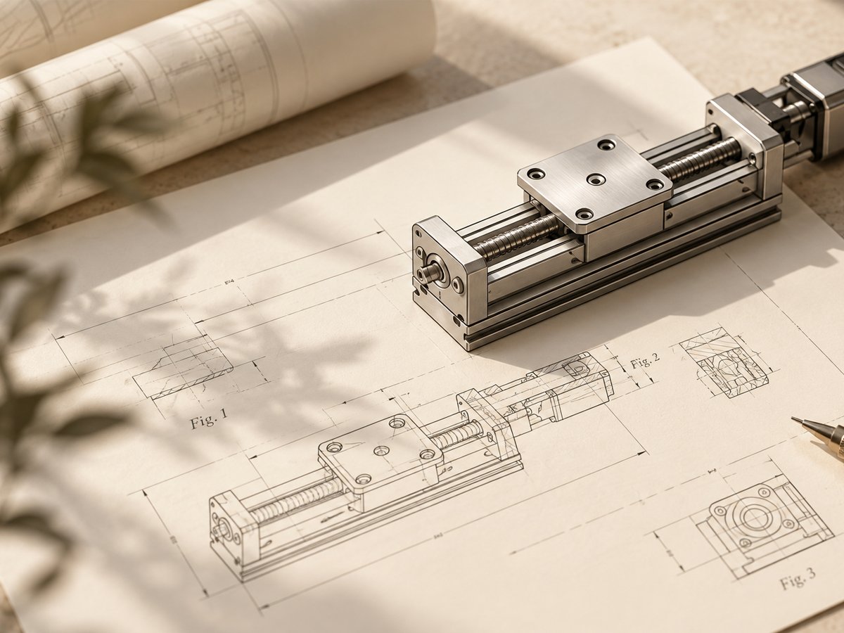 Patent drawing of a linear unit in three figures, with the metal model placed on top