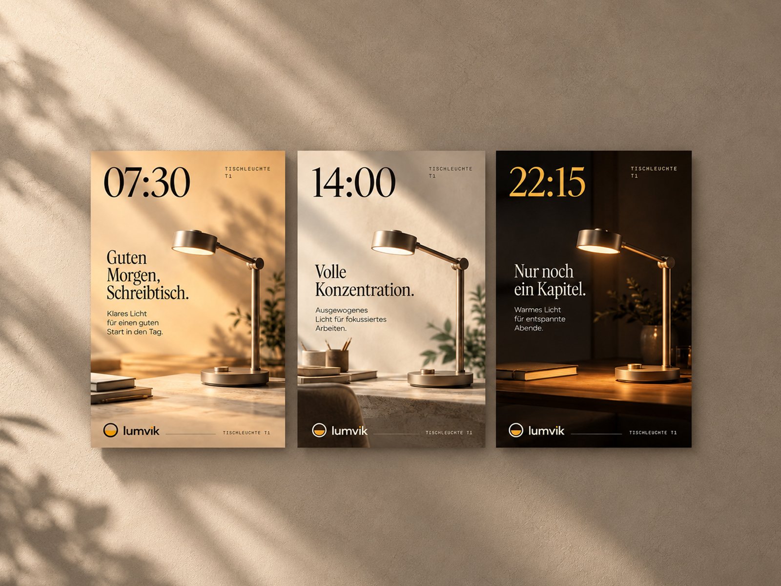 Three posters of a campaign for a table lamp